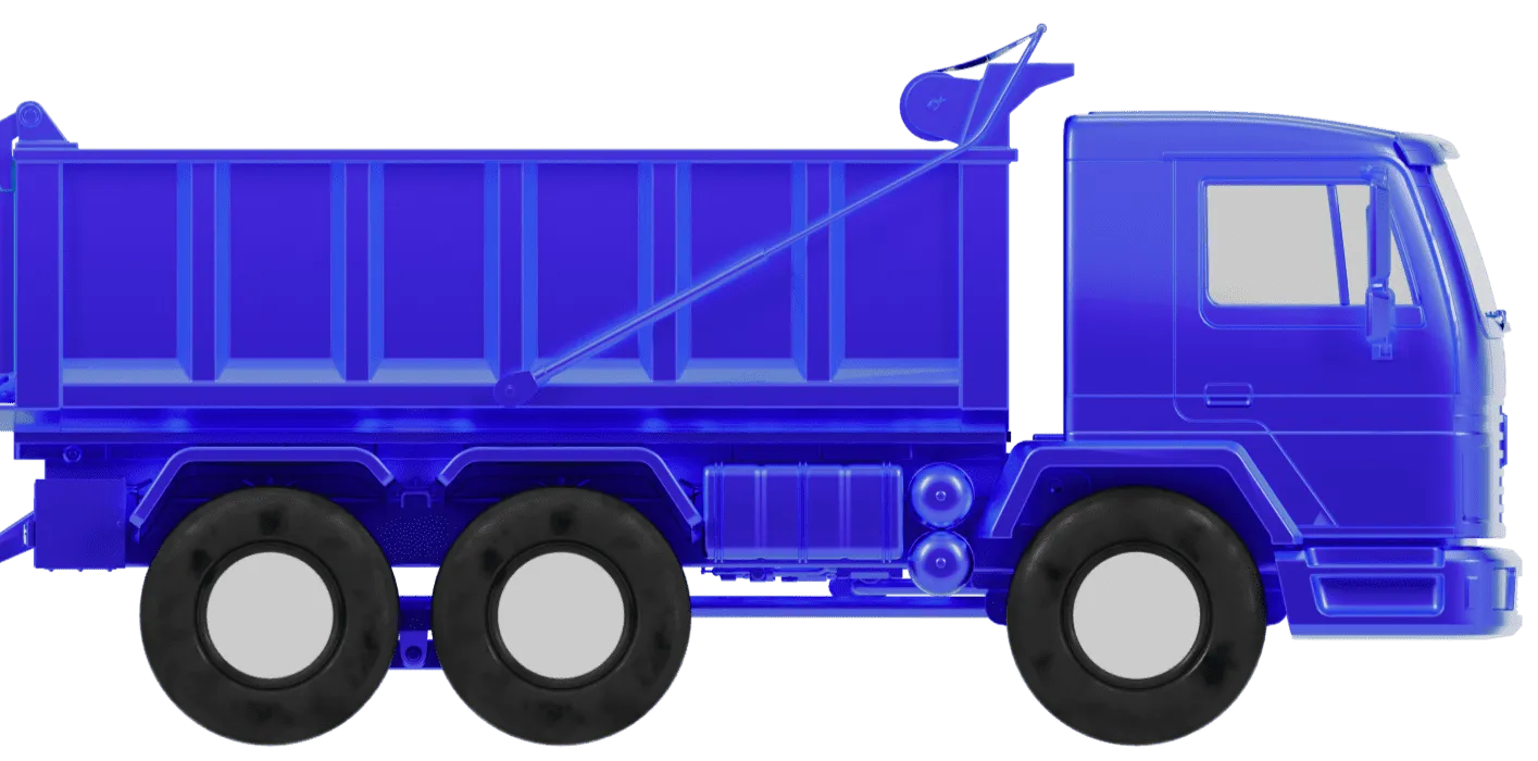 Blue dump truck side view illustration