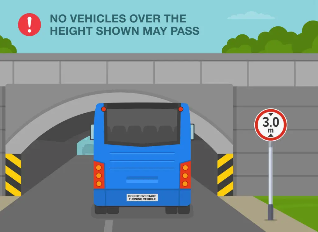 Safe driving tips and traffic regulation rules No vehicles over the height shown may pass Bus is reaching a low bridge Flat vector illustration template - Driver Training Theory Test Maximum Height vs Maximum Width: What’s the Difference?