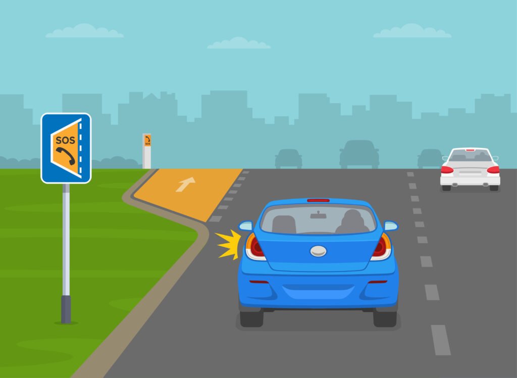 you have stopped in an emergency area. what must you do before you rejoin the carriageway