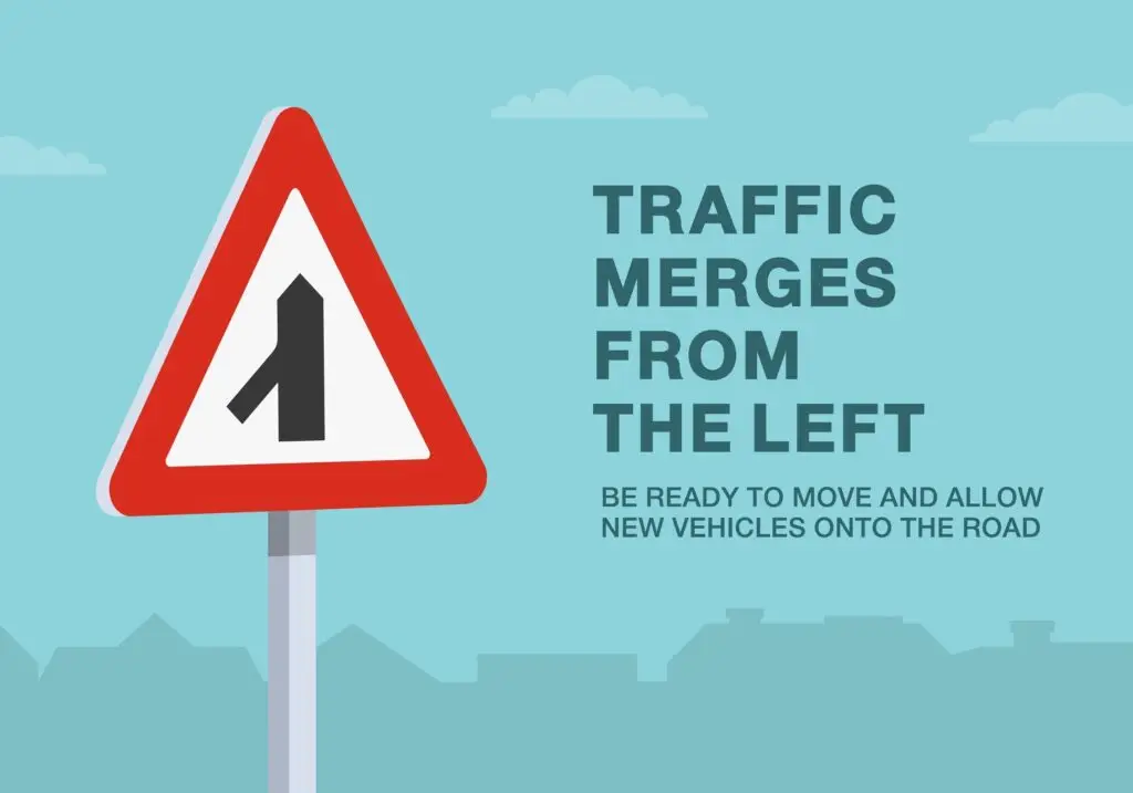 SafeDrivingTipsAndTrafficRegulationRulesClose-upOfA - Driver Training Theory Test Traffic Merges from the Left